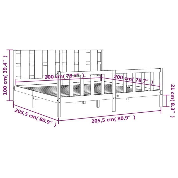 VidaXL Bed Frame with Headboard Black 200x200 Cm Solid Wood 3192255