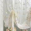 KMSG Bowknot Tie Up Kitchen Curtain Floral Balloon Lace Sheer Curtain Tiers for Small Cafe Windows Rod Pocket Light Filtering Ruffled Voile Window