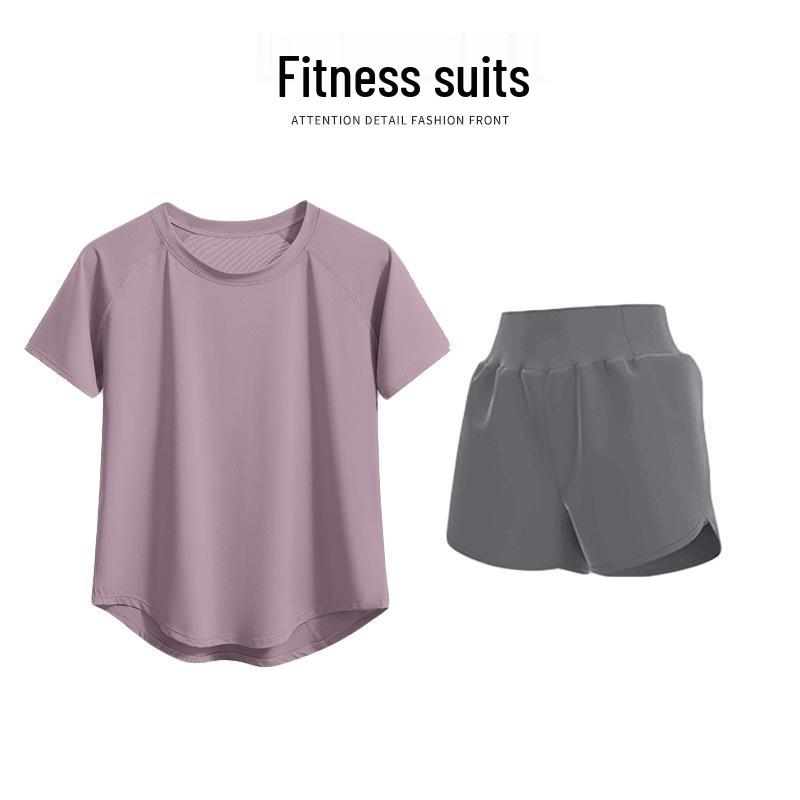 Women's Quick-Dry Mesh Yoga & Running Set: Breathable Short Sleeve Top