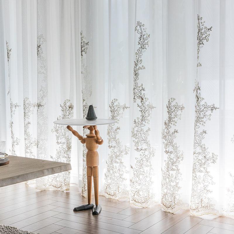 New Floral Embroidered Sheer Curtains for Living Room Bedroom Windows Voile Drapes Fresh Design