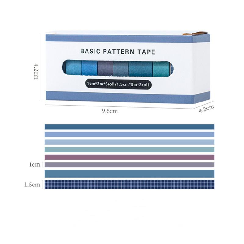 Ensemble de 8 Rouleaux de Ruban Coloré Rétro Grille Couleur Unie Multi-usage Bricolage Arts Artisanat Décoration Pour Journal