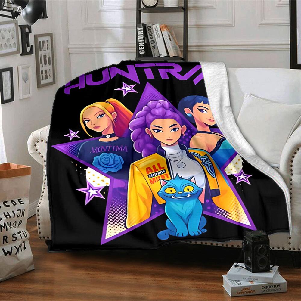 1pc Huntrix, K POP Soft Comfortable Blanket Digital Print, All Season Multipurpose Knit Fabric Bedding, Office, Sofa Home Decor Blanket