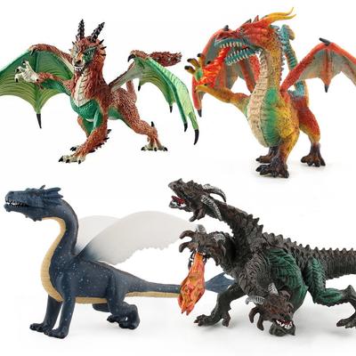 Children'S Simulation Solid Dinosaur Magic Dragon Model Wildlife Plastic Mutant Dragon Three-Headed Dragon Toy Set Ornament