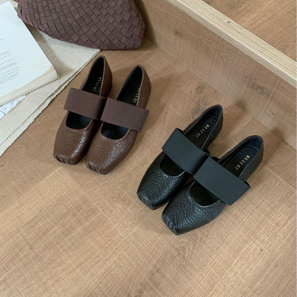 2025 New Autumn Shallow Mouth Elastic Band Granular Pattern Ballet Pig Nose Ballet Women's Single Shoes