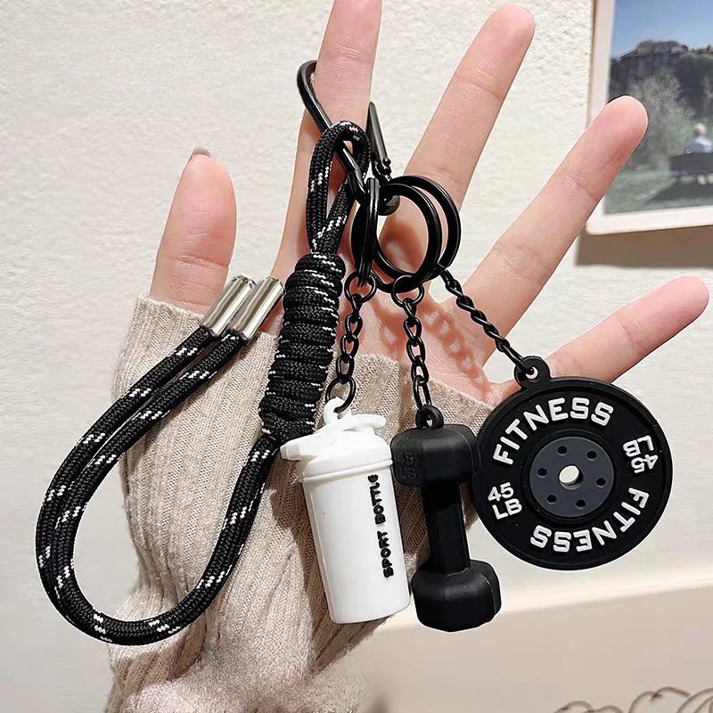 

Hand-Woven Fitness Keychain Mini Dumbbell Anti-Lost Gym Lover Key chain DIY Trinket Nylon Rope Pendant Fitness Enthusiast чорний