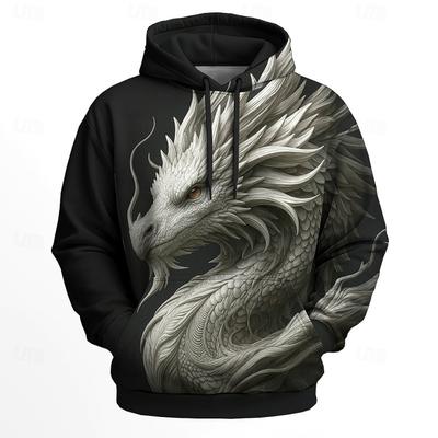 Dragon Wolf Graphic Hoodie For Men Cool Animals 3D Printed Sweatshirt Autumn Casual Pullover Unisex Long Sleeve Hoodies Tops