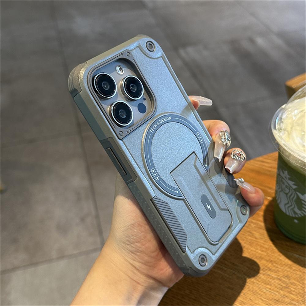 Military Hard Matte Defender Shockproof for Magsafe Case For iPhone 16 15 14 13 12 11 Pro Max Plus Luxury Magnetic Stand Cover