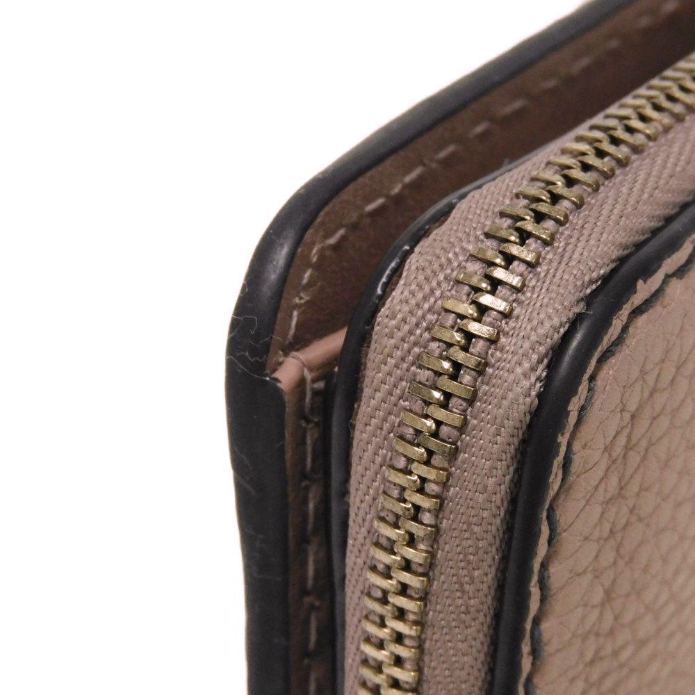 Used Bee Compact Zip Wallet (10656) S8001CVQR 7941, Bee Grain Calfskin, Snap Button, CD Logo, Rose Beige, Women's from