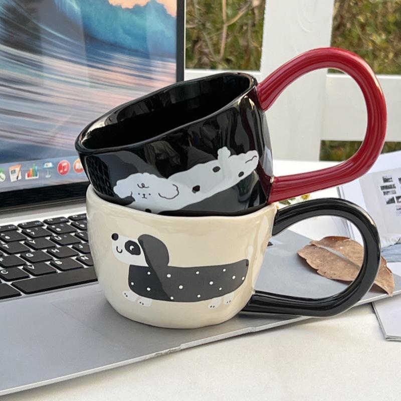 Hand Pinch Big Ear Mug Cartoon Puppy Ceramic Cup Creative Coffee Cup Color Box Couple Cup Gift