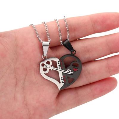 Personalized Design Couple Necklace Fashion Stitching Key Lock Jewelry  New Year Gift