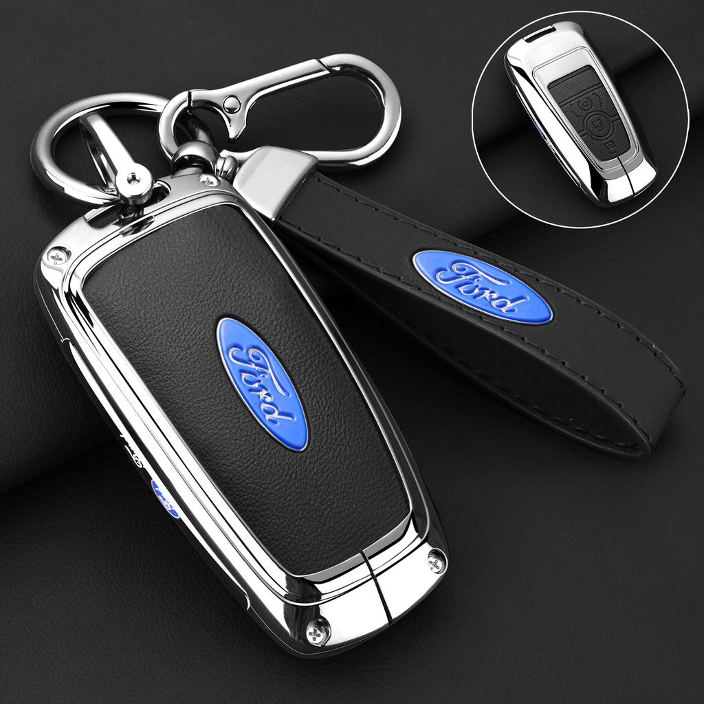 Leather Car Key Case Protector Cover for Ford Fusion Mustang Explorer F150 F250 F350 EcoSport Edge S-MAX Ranger Lincoln Mondeo