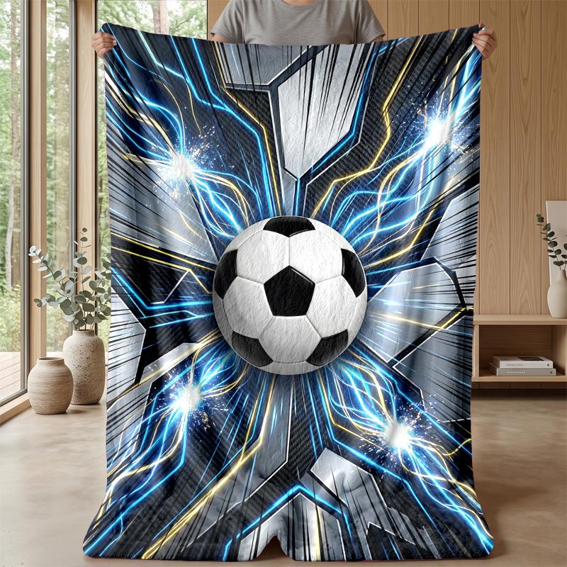 Energetic Soccer Ball Art Theme Blanket Lightweight Warm Flannel Blanket Decorative Throw Blanket for Home Decoration