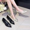 Pointed Rhinestone Square Buckle High Heels Thin Heel Spring and Autumn Shoes Temperament Medium Heel Shallow Mouth Single Shoes