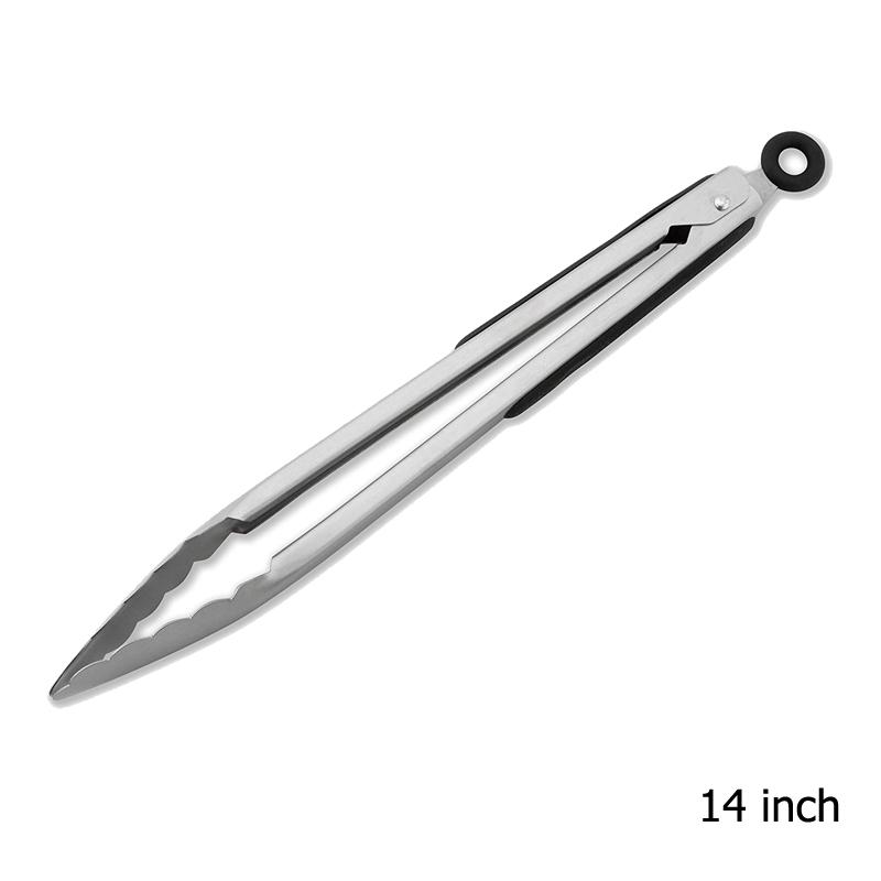 LMETJMA 9'' 12'' 14'' 16'' Kitchen Tongs Stainless Steel Grill Tongs for Cooking BBQ Non-Slip Salad Tongs Clips KC0312