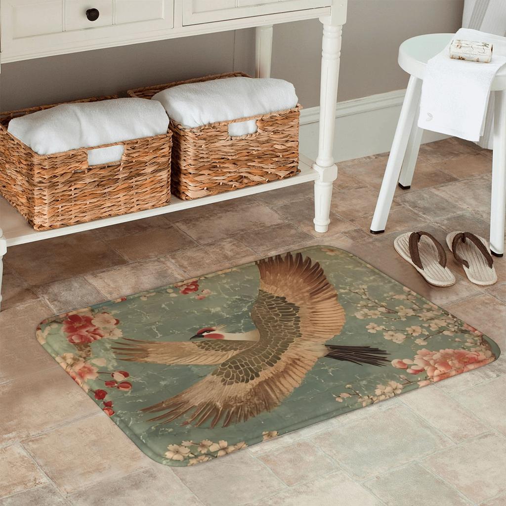 1PC Avian & Flloral Harmony Kitchen Rug Non-Slip Door Mat Pop Design Bathroom Rug Bath Mat Carpet for Home Sink Laundry Decor
