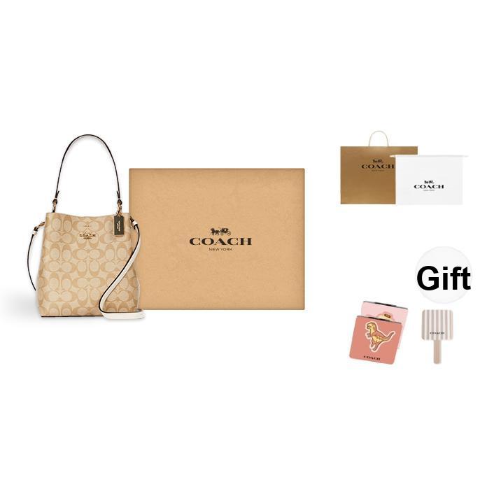Coach Town 21 Classic Monogram Print Bucket Bag Women Handbags Khaki 2312-IMDQC