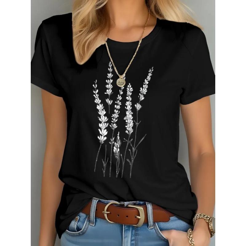 Letni damski T-shirt z okrągłym dekoltem i krótkim rękawem z modnym nadrukiem 3D