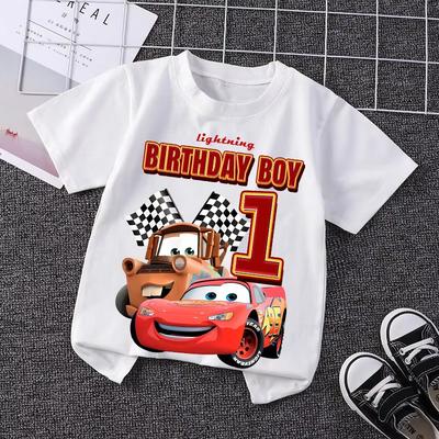 Lightning McQueen Nummern T-Shirt Einfach Basic Kleinkind Kurzarm Anime Trend Anime Cartoon Sommer Oberteile Geburtstags Kleidung Geschenk