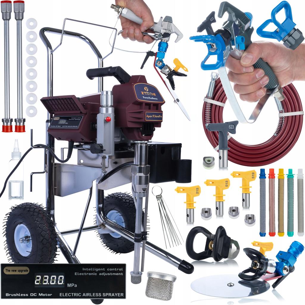 Zenthril Agregat Malarski Apex B Stand Pro – 2500W z Wózkiem Transportowym | Elektroniczna Regulacja Ciśnienia | Zestaw Akcesoriów MEGA PACK