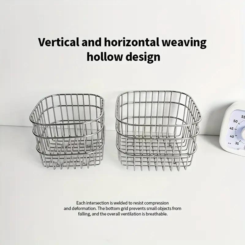 Quadratischer Aufbewahrungskorb für den Schreibtisch Edelstahl Abtropfender Obst- und Gemüseaufbewahrungseimer für die Küche Metall Schreibtisch-Organizer Regal