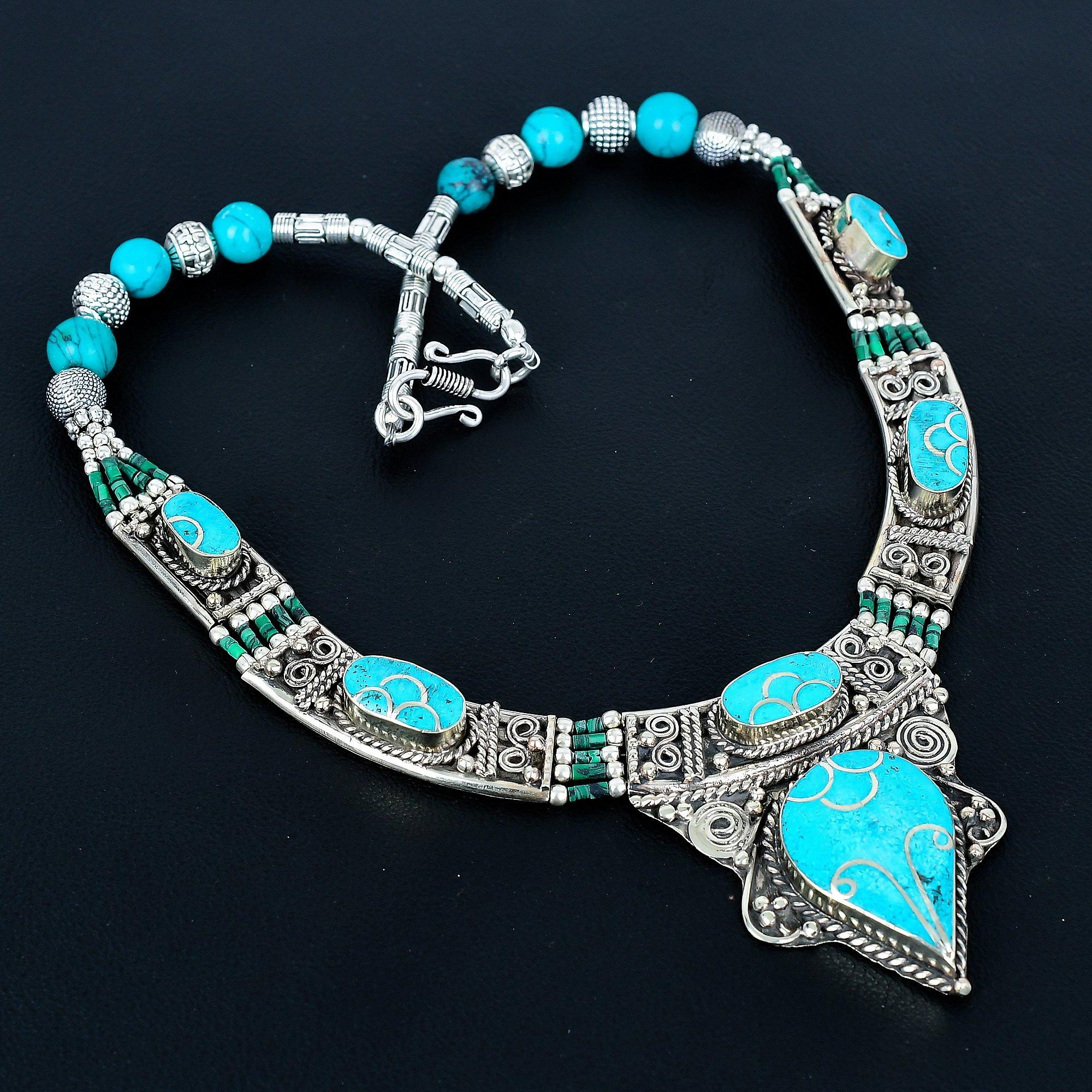 

Спящая бирюза Ожерелье из стерлингового серебра 925 пробы Ожерелье из тибетского серебра Богемное антикварное ожерелье Украшения ручной работы Непальское ожерелье Подарок для жены 20 синий