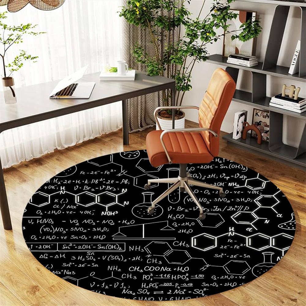1pc Chemistry Science Round Chair mat office Area Rug - Non-Slip, Floor Mat for Office, Bedroom, and Indoor Decor p127290