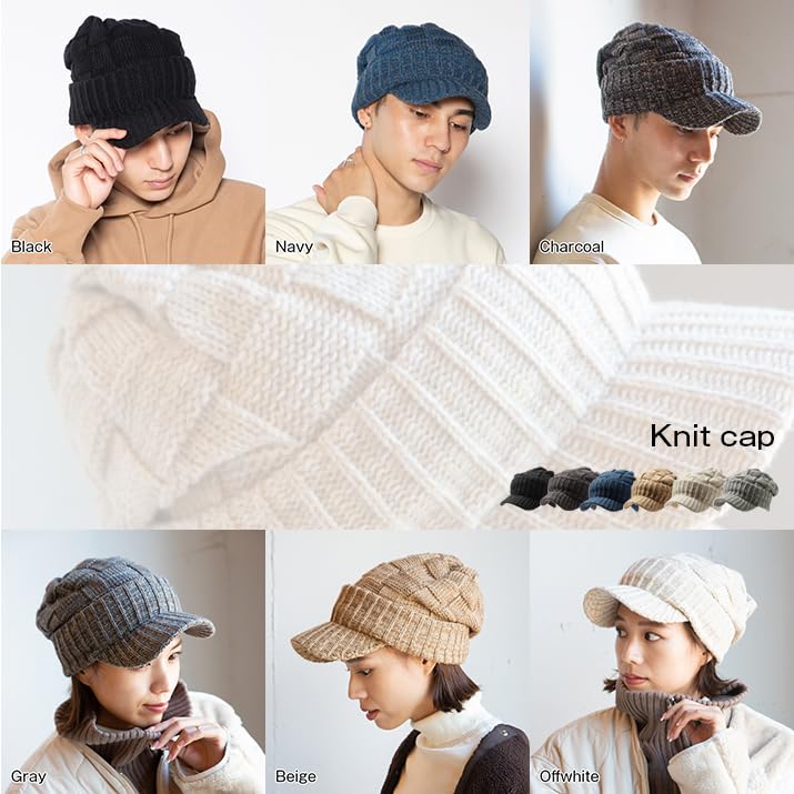 ICHIYON Strickmütze, Mütze für kaltes Wetter, Boa-Strickmütze mit Krempe, Strickmütze, Golf, Winter, kaltes Wetter, Krempe mit Krempe, Strickkappe, lange Krempe, groß