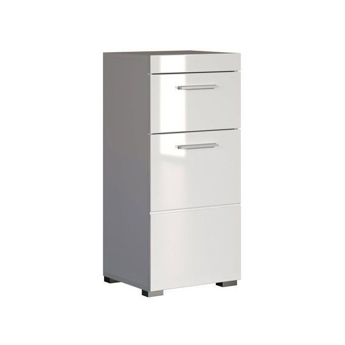Meuble de salle de bain Rangement bas - 1 porte &amp; 1 tiroir - Gris - L 37 x P 31 x H 79 cm - AMANDA