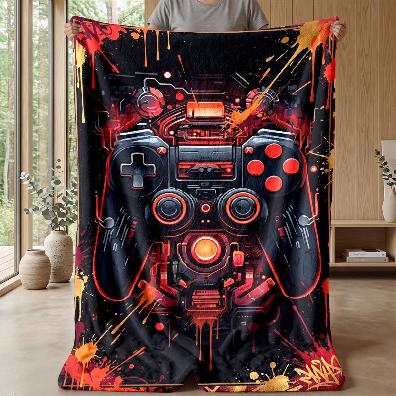 Cosmic Neon Game Controller blanket Personalized Name Flannel Blanket Soft Cozy Plush Throw for Sofa Bed Lightweight Home Decor