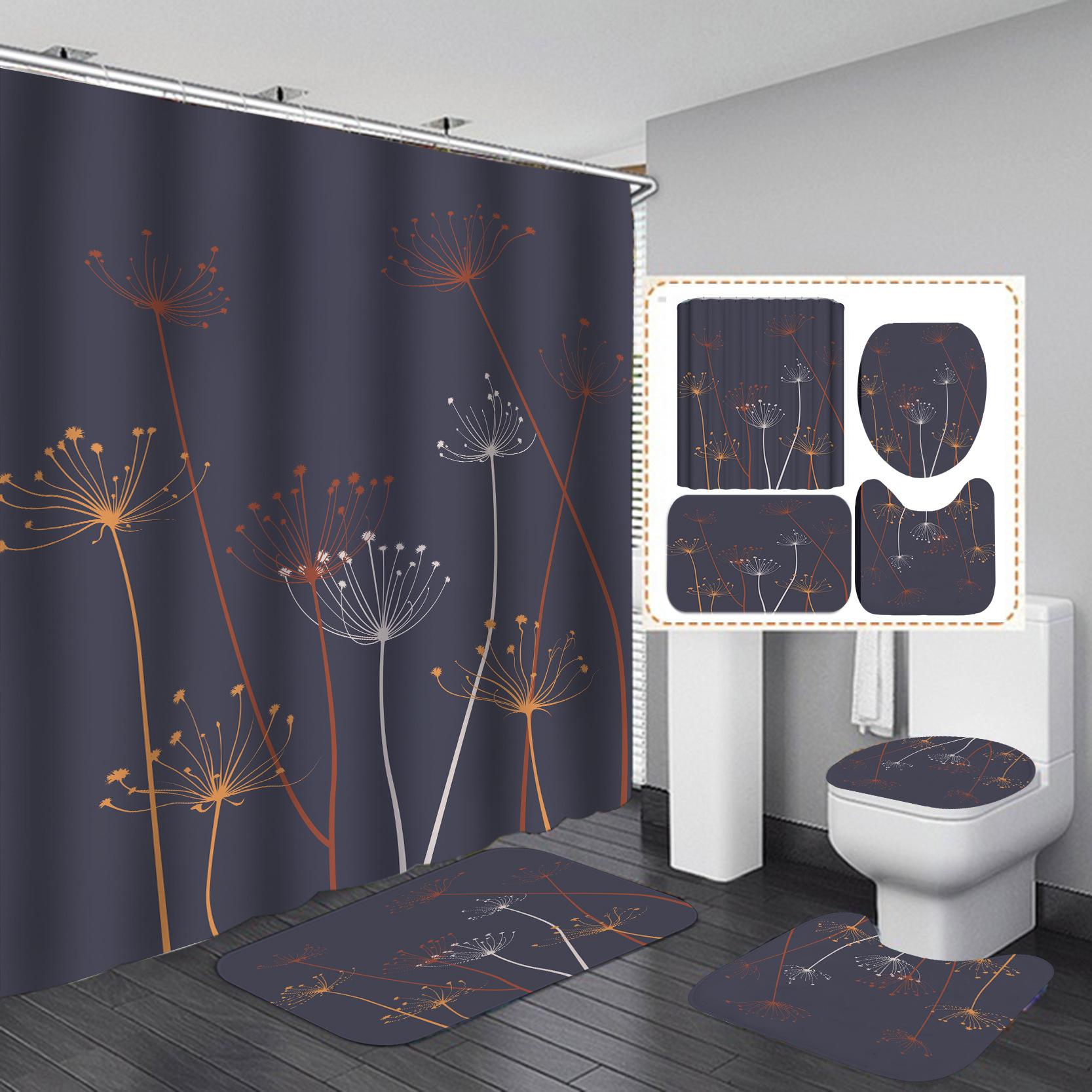 

4Pcs Flower Series Набори завіс для душу для ванної кімнати Нековзкі килимки для ванної кімнати Кришка для унітазу Килимок для ванної кімнати 4Pcs