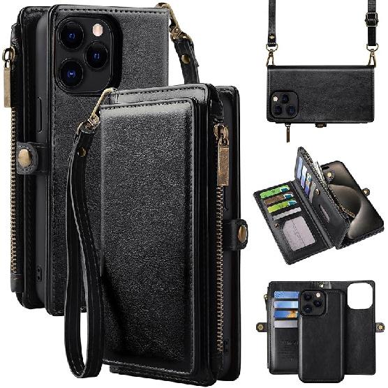 MInCYB for iPhone 16 Pro Wallet Case with Card Holder (10+ Card Slots) - PU Leather Case for Women & Men, Wireless Charging, Detachable Magnetic,