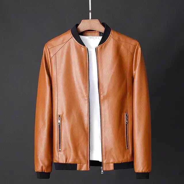 

2021 Men s Slim Fit Leather Jacket - Trendy Korean Style Autumn Coat M жовтий