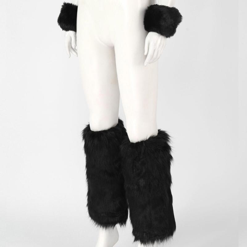 Fellimitat Manschetten Pelzige Handgelenkbänder Beinstulpen Handgelenkstulpen Wärmer Stiefelstulpen für Damen Party Cosplay Kostüme Zubehör