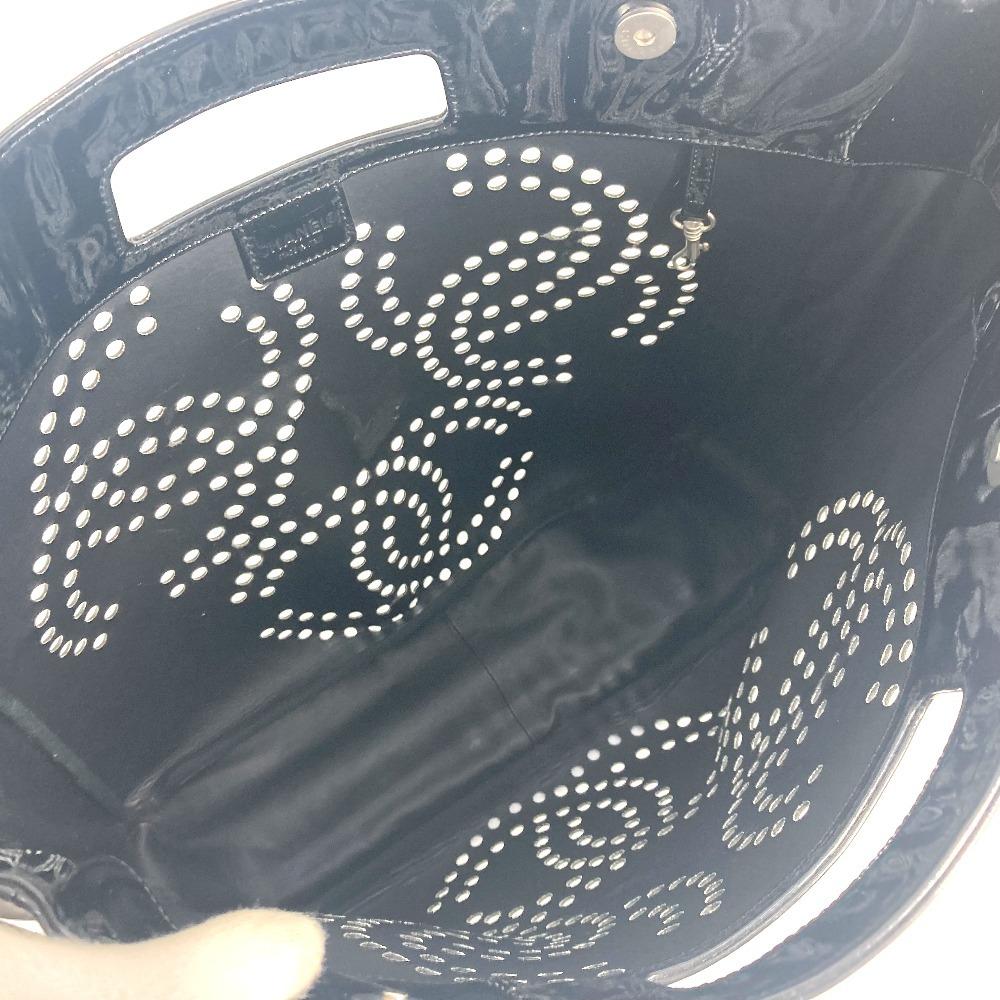 Chanel Punching Logo Triple Coco CC CC Mark Big Bag Hand Bag Enamel Black