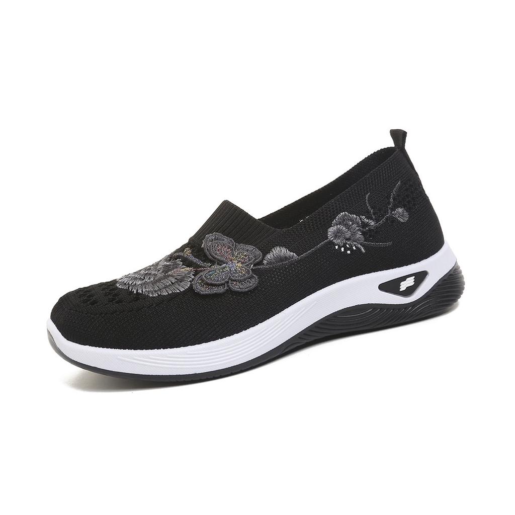 Embroidered Lightweight and Breathable Mesh Surface Sports Shoes, Women's Anti-slip Walking Shoes
