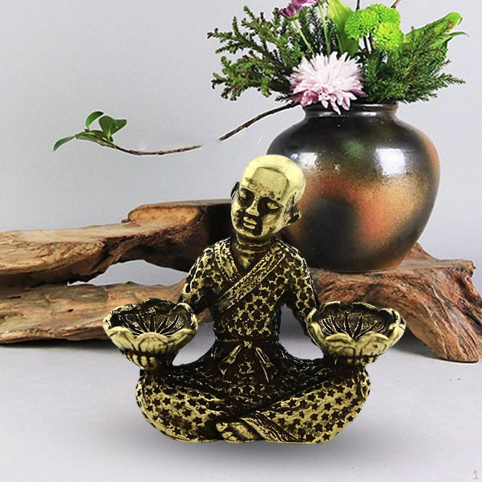 

Miniature Buddha Statue, Monk Figurine Candle Holder, Sculpture, Small Ornament for