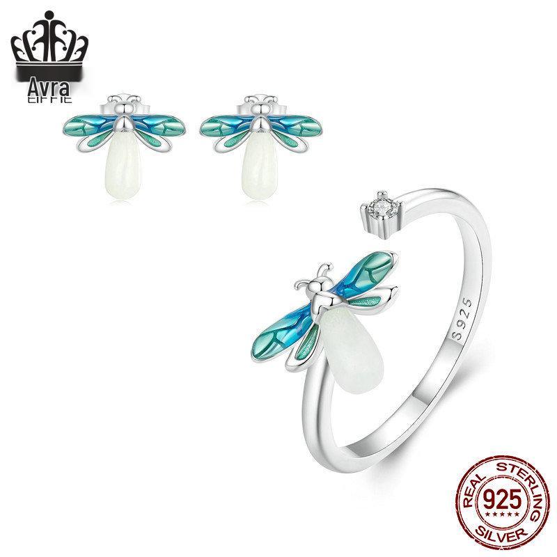 

Светящийся комплект колец и серег Everlove Firefly - Женские украшения из стерлингового серебра S925 с родиевым покрытием