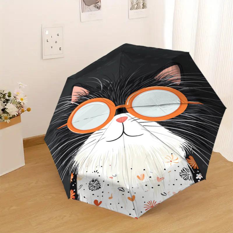 1pc cat glasses Pattern Umbrella Design Automatic Opening and Closing Umbrella, High-quality Travel Umbrella, Lightweight and Portable, -56