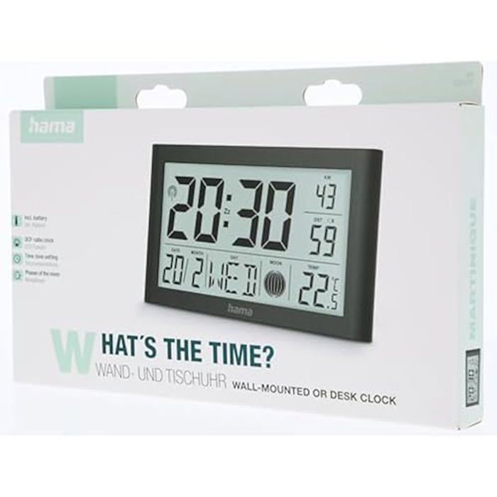 Horloge Murale Numérique - HAMA - Martinique - Radio-pilotée DCF - Thermomètre - 2 Alarmes