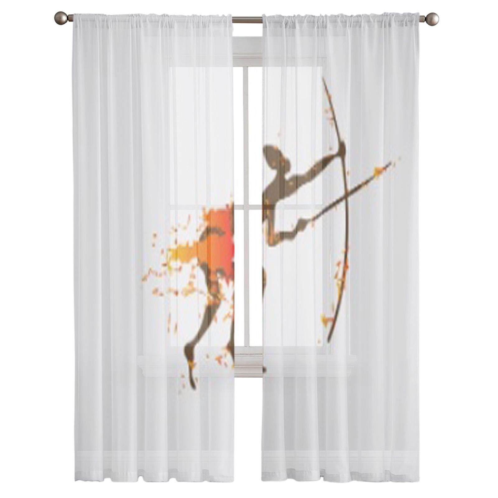 

Прозрачные шторы в африканском стиле охотника в этническом стиле для спальни, гостиной, тюлевые шторы для кухни, оконные вуали, занавески 135W x 114H(cm)