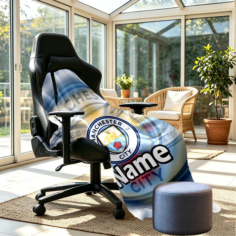 Custom Name Personalized Manchester City FC Print Blankets, Home Decor, Bedroom, Sofa, Camping, Couch, Gifts for Birthday Christmas