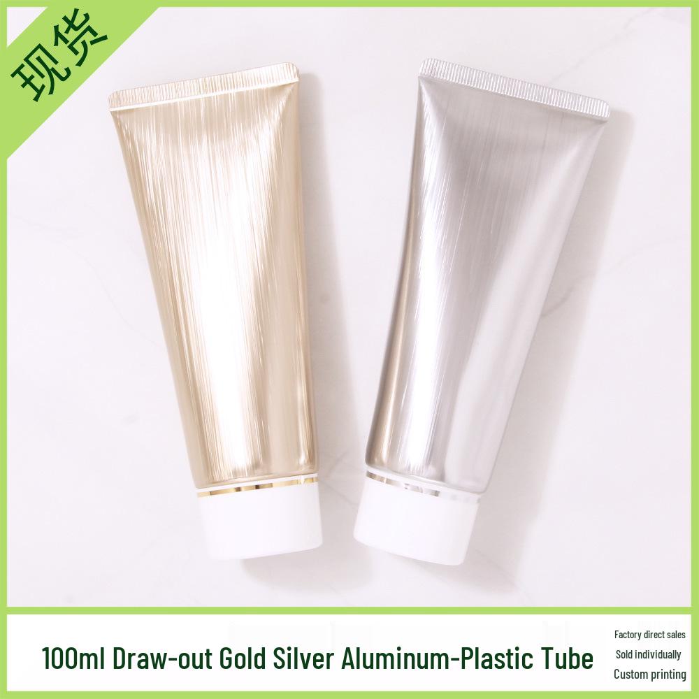 100ml/100g Brushed Gold & Silver Composite Soft Tube with Acrylic Cap - Empty Cosmetic Bottle