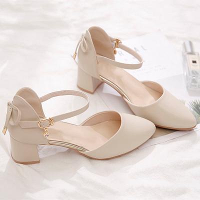 Mode FHC Fluga Högklackade Skor Kvinnors Pumps, Spetsig Tå Enkla Skor Dam, Ankelrem Sandaler, Blockklack Skor för Kontorsdam, Beige