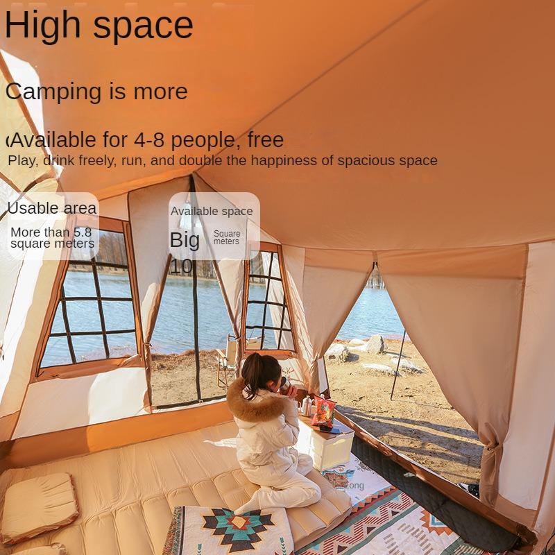 Outdoor Light Luxury Rainproof and Sun Protection Cabin Building Tent Large Family Travel Picnic Roof Tent Shelter