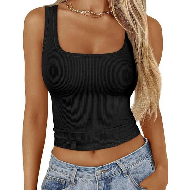 Damen Unifarbene Quadratischer Kragen Bauchnabel Freiliegende Weste