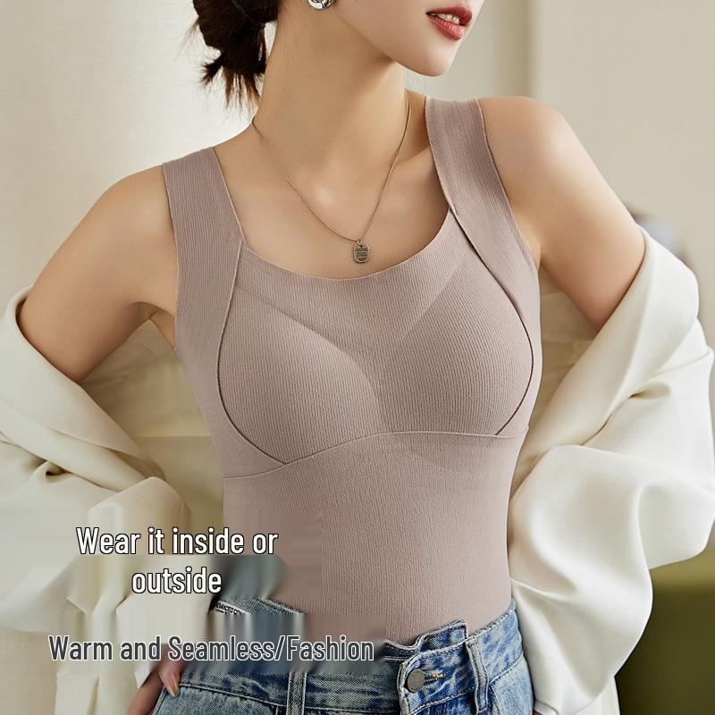 Damen Antistatische Lange Warme Weste: Eingebaute BH-Polster, Acryl, Weiche einteilige Innen- und Oberbekleidung für Herbst/Winter