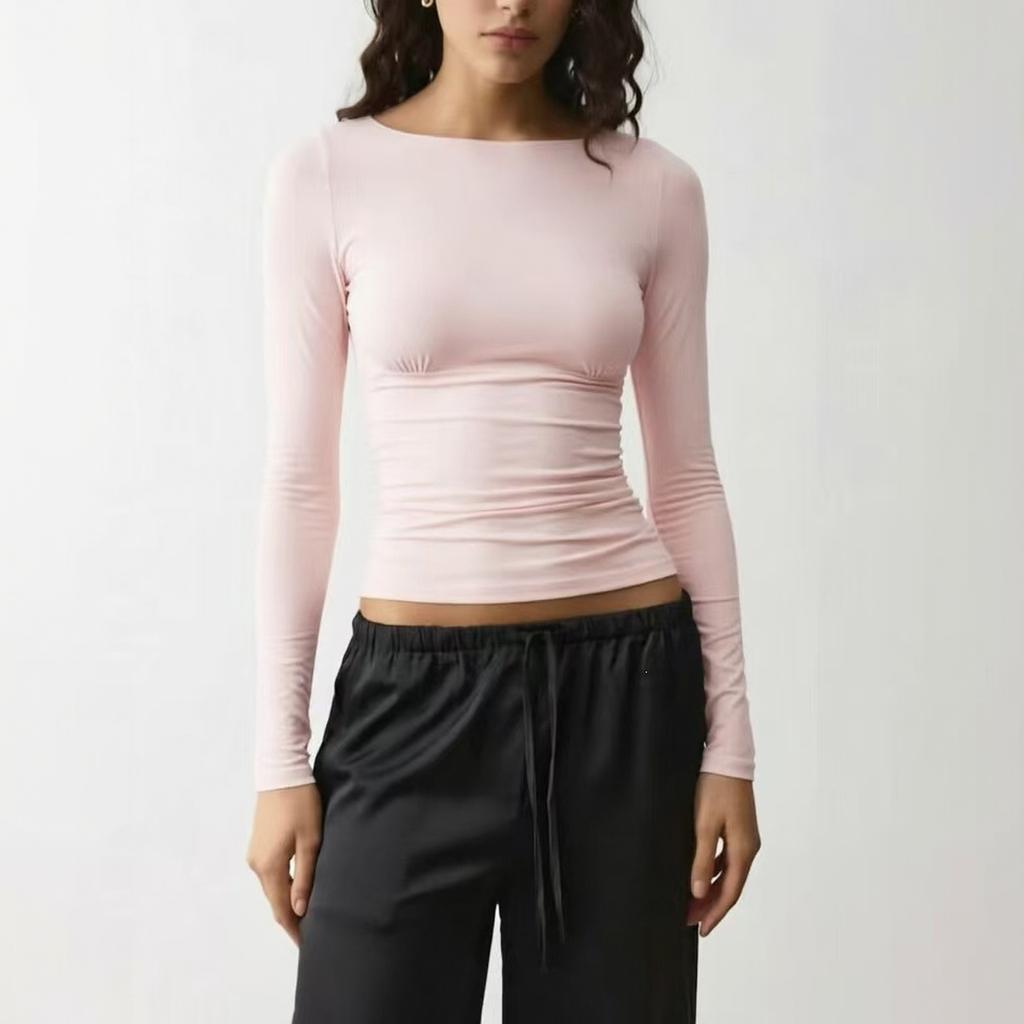 Damen Off-Shoulder Raffung Taille Slim Fit Cropped T-Shirt für Lässigen Sommer