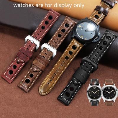 20mm 22mm 24mm Retro Leather Watchband Black Red Brown Strap For PAM111 441 Crazy Horse Leather Male and Female Watch Chain