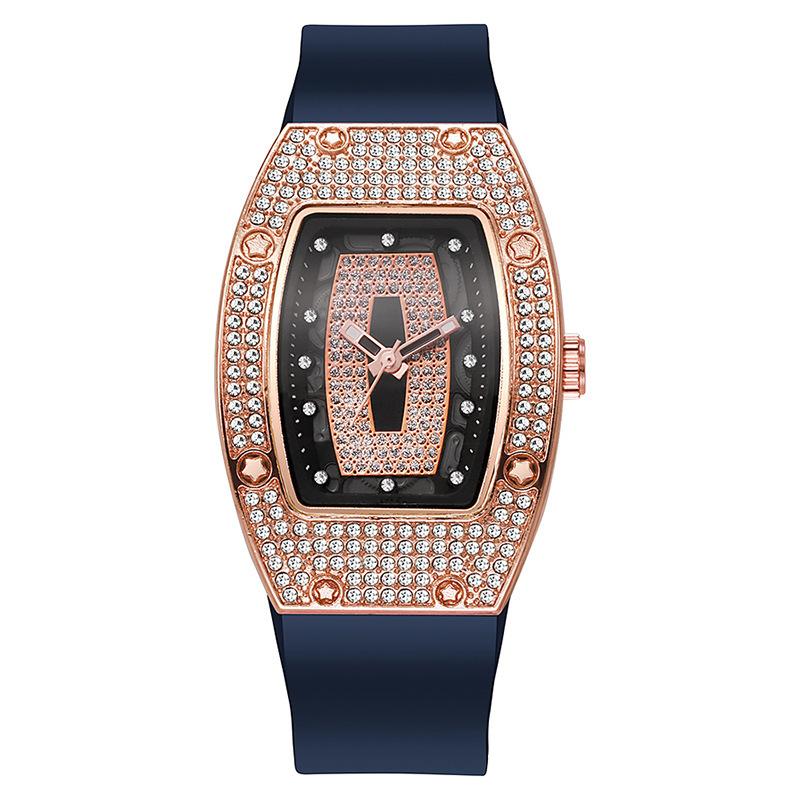 Reloj de mujer con correa de cuarzo incrustada de diamantes en forma de barril, tendencia de moda, temperamento, reloj de mujer, reloj de silicona