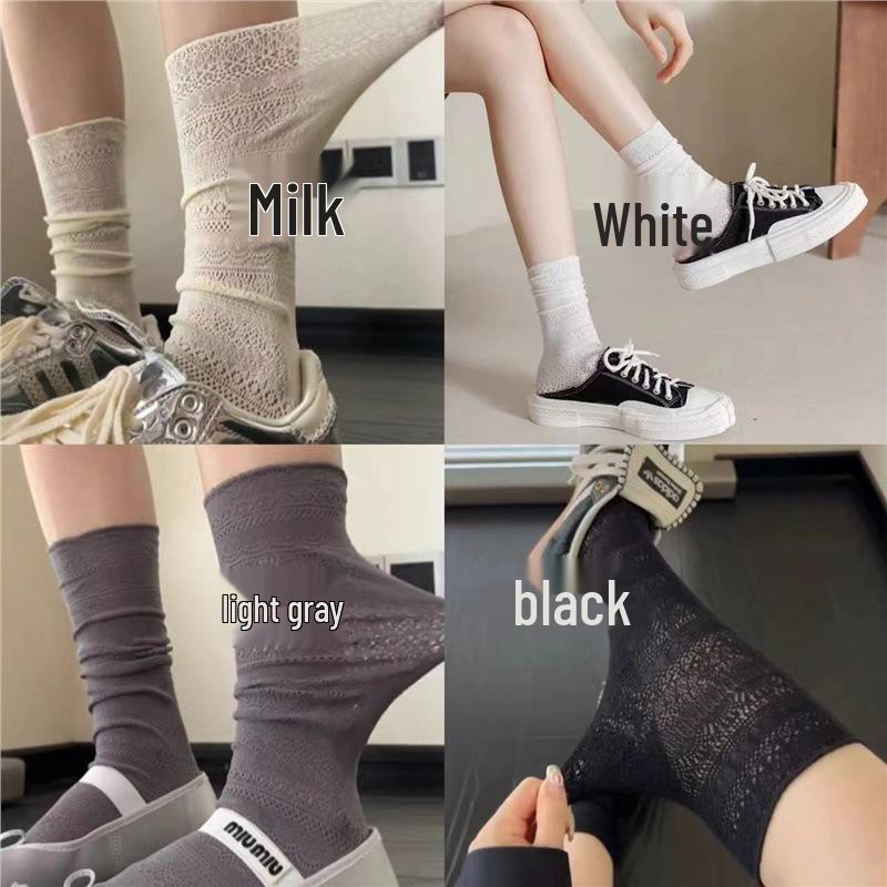 Trendy Women's Mesh Slouch Socks - Slimming, Breathable & Retro Mid-Tube Calf Socks for Spring/Summer